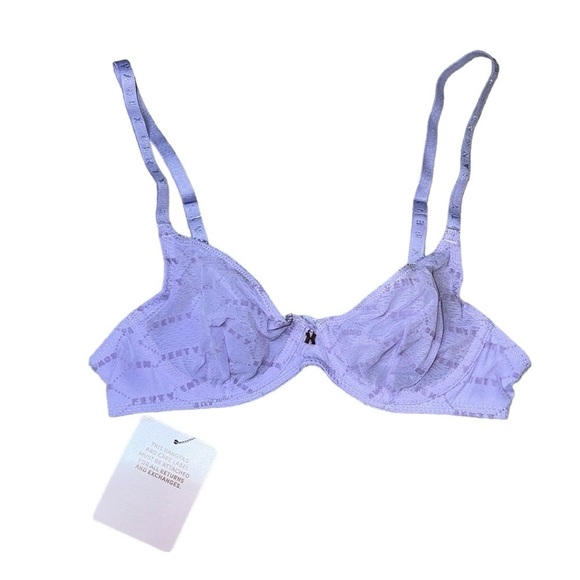 {NWT Savage X Fenty Purple Lavendar Flocked Logo Unlined Demi Bra 32A} - Picture 6 of 10